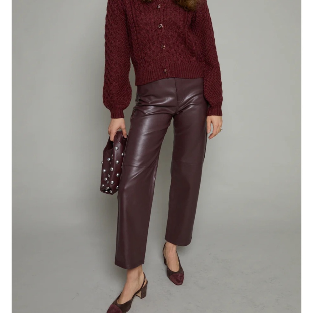 Pistola Dark Red Leather Cropped Pants